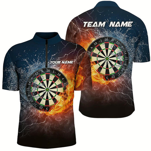 Goofygear Fire & Water Dartboard Personalized Mens Darts Quarter Zip Shirt Thunder Men Darts Jersey