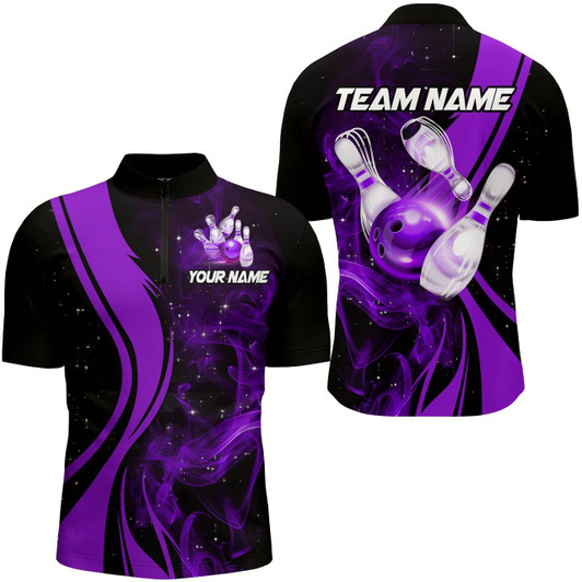 Goofygear Purple Bowling Shirt Personalized Men & Bowling Team Jersey Bowling 1/4 Zip Shirts