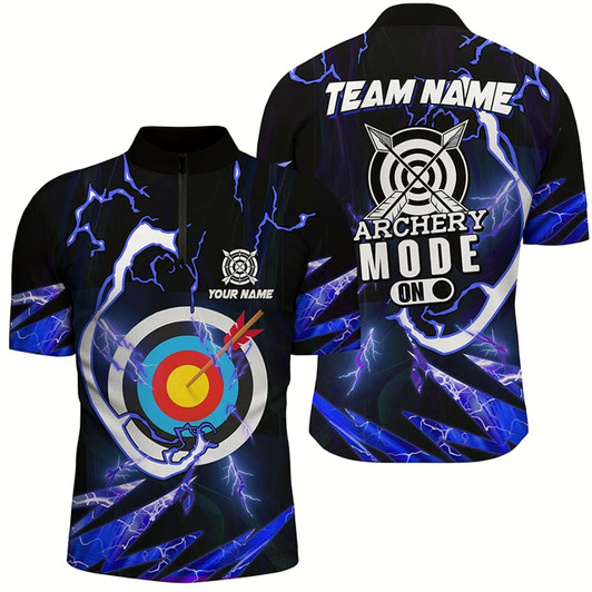 Goofygear Customized Blue Thunder Archery Mode On Men Quarter-Zip Shirts, Archery Jerseys Team Shirts
