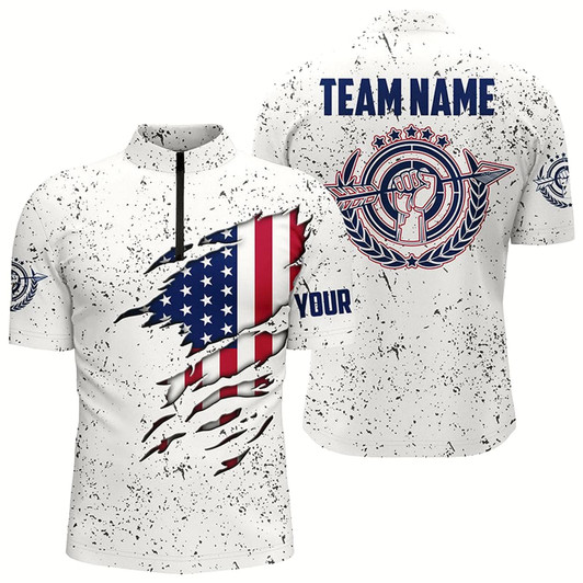 Goofygear Grunge Us Archery Men Quarter-Zip Shirts Custom Patriotic American Flag Shirts For Archer