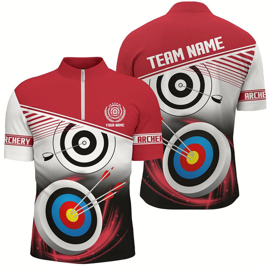Goofygear Personalized Name Archery Quarter-Zip Shirts For Men Custom Red Archery 3D Target Shirts