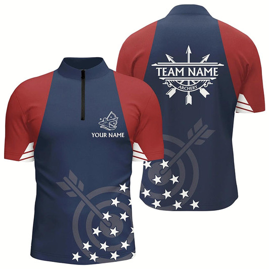 Goofygear Personalized Usa Flag Archery Patriotic Shirts For Men Custom Archery Quarter-Zip Shirts