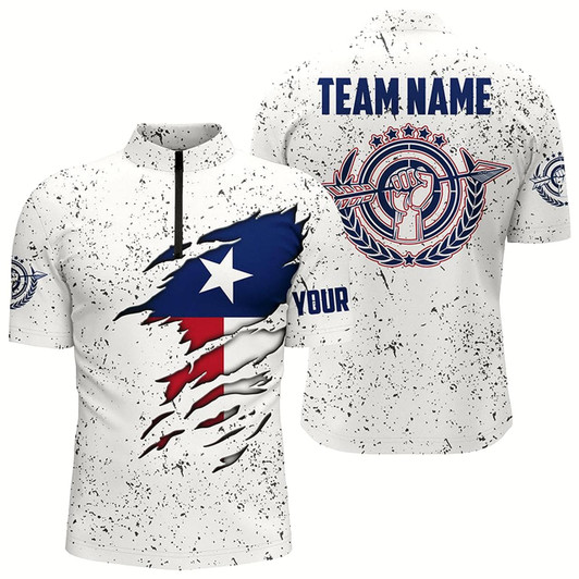 Goofygear Grunge Texas Archery Men Quarter-Zip Shirts Custom Patriotic Texas Flag Shirts For Archer Style 2