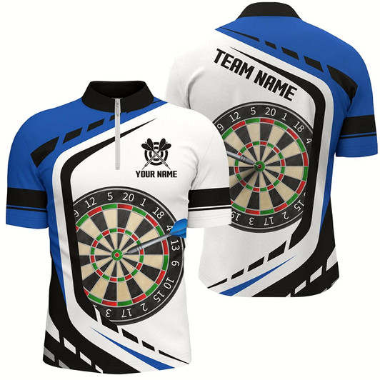 Goofygear Dartboard Blue Jerseys Men Darts Quarter-Zip Shirts Custom Darts Uniform For Team Player