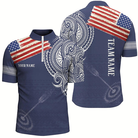 Goofygear Personalized Us Flag Tribal Pattern Archery Quarter-Zip Shirts For Men, 3D Target Archery Shirts
