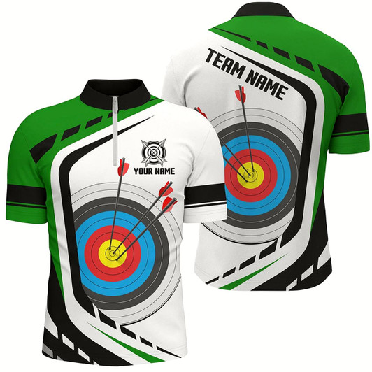 Goofygear Personalized Archery Target White Green Jersey Men Quarter-Zip Shirt Custom Archery Outfit