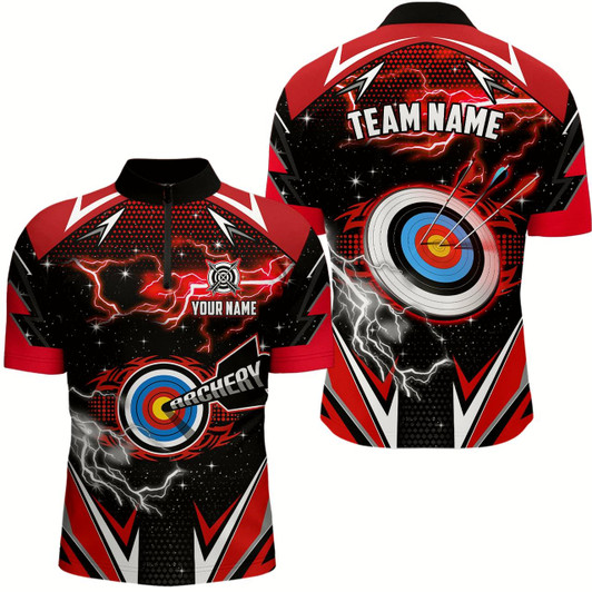 Goofygear Archery 3D Target Red Jersey Custom Name Men Quarter-Zip Shirts Team League Archery Shirts Style 2