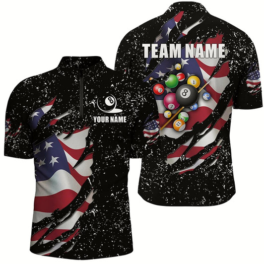 Goofygear Grunge Us Flag 3D Billiard Balls Men Quarter-Zip Shirt Custom Patriotic Billiard Jerseys