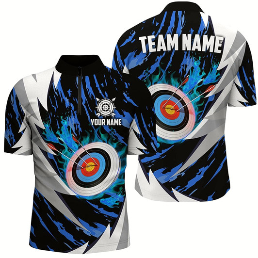 Goofygear Personalized 3D Target Archery Thunder Men Quarter-Zip Shirts, Archery Team Jerseys Blue