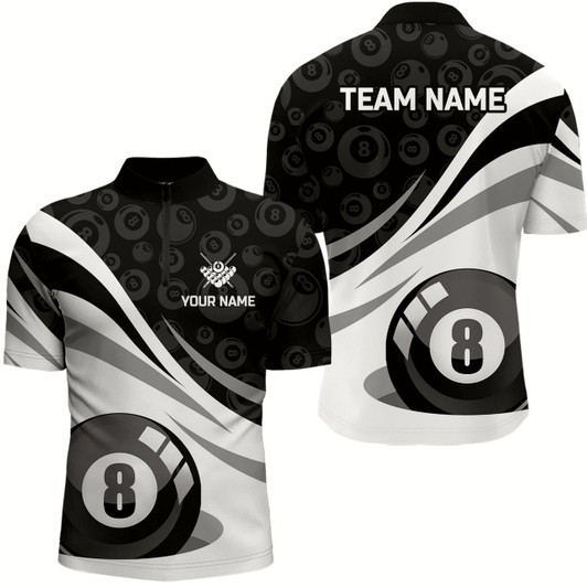 Goofygear Customized Black White 8 Ball Pool Billiard Jerseys Men Quarter-Zip Shirt Billiard Uniform