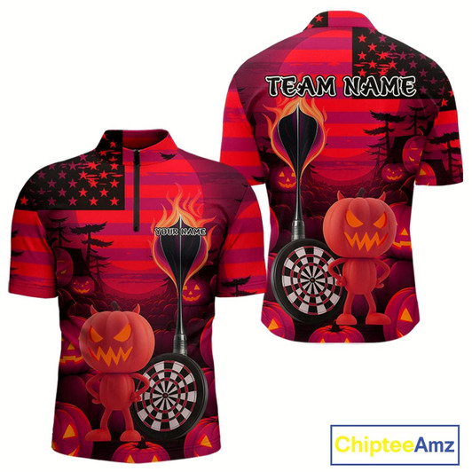Goofygear Pumpkin Play Darts Custom Halloween Dart 1/4-Zip Shirts For Men, Funny Dart Jerseys