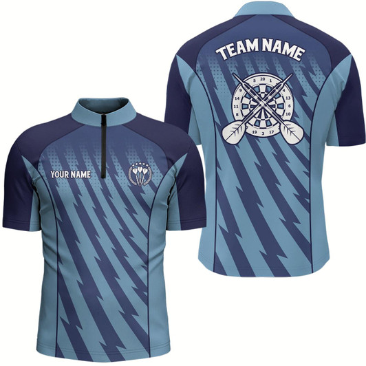 Goofygear Personalized Gradient Blue Lightning Darts Quarter Zip Shirt Mens Darts Shirt Dart Jersey