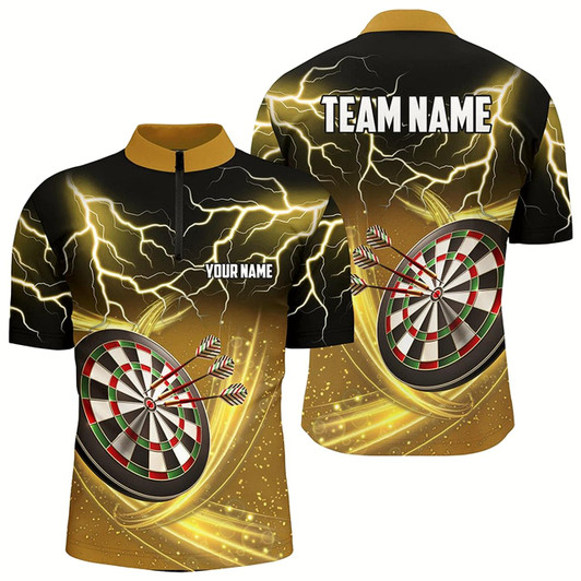 Goofygear Personalized Thunder Lightning Yellow Darts Quarter-Zip Shirt Custom Dart Jersey For Men