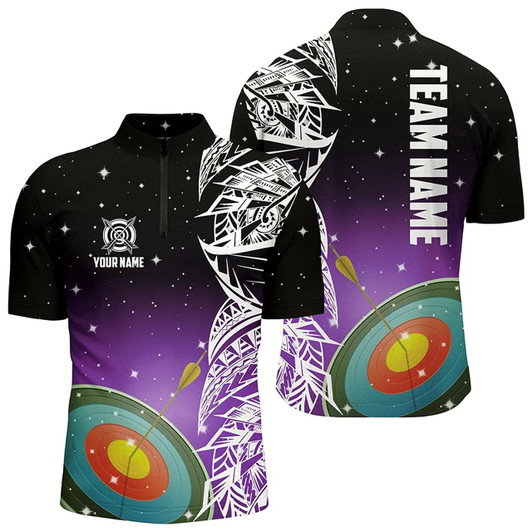 Goofygear Custom 3D Target Archery Purple Galaxy Men Quarter-Zip Shirts, Team League Archery Jerseys