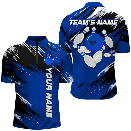 Goofygear Custom Bowling Jersey For Men & Flame Blue Bowling Quarter-Zip Shirt Team League