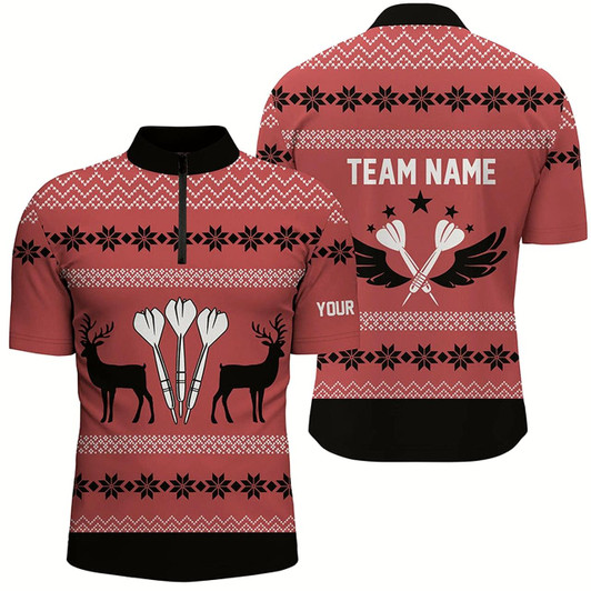 Goofygear Personalized Darts Christmas Reindeers Red Quarter Zip Shirt Custom Darts Jersey For Men