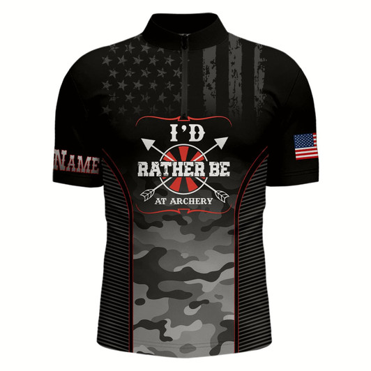 Goofygear Personalized American Flag Camouflage Archery Quarter-Zip Shirts For Men, Custom Archery Jerseys
