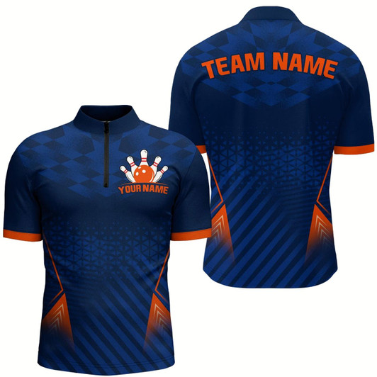 Goofygear Navy&Orange Bowling Jersey Men & Custom Bowling 1/4 Zip Shirt Team League