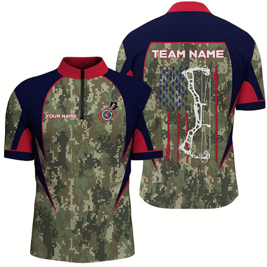 Goofygear Personalized Us Flag Camouflage Archery Quarter-Zip Shirts For Men Custom Archery Team Jerseys