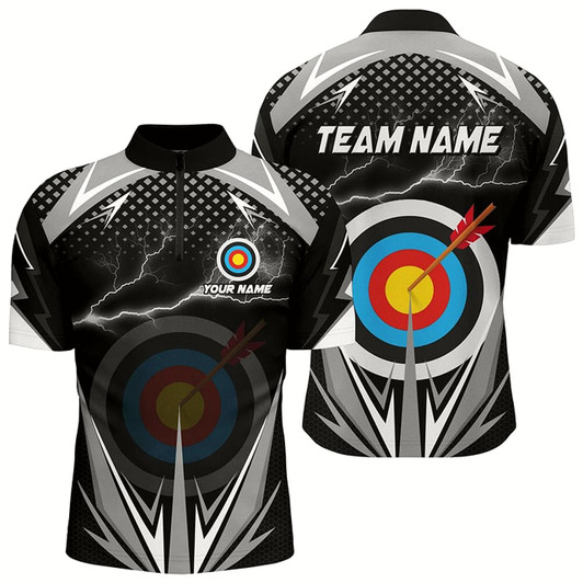 Goofygear Personalized Thunder Lighting Target Archery 3D Quarter-Zip Shirts For Men, Archery Team Jerseys Style 1