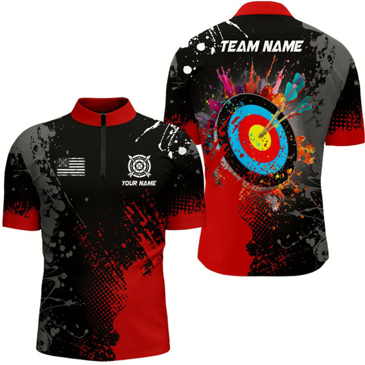 Goofygear Personalized Paint Red 3D Target Archery Men Quarter-Zip Shirts, Archery Jerseys Attires