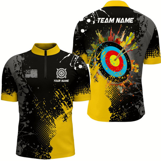 Goofygear Personalized Paint Yellow 3D Target Archery Men Quarter-Zip Shirts, Archery Jerseys Attires Style 2