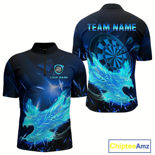 Goofygear Blue-Lightning Eagle Dartboard Men'S Darts 1/4 Zip Shirt Custom Name For Darts Jersey