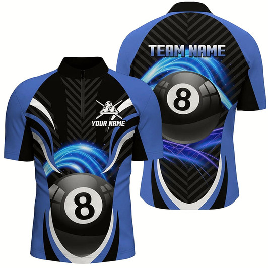 Goofygear Personalized Billiard 8 Ball Blue Quarter-Zip Shirts For Men Custom Pool League Jerseys