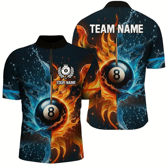 Goofygear Customized Billiard Water Fire 3D Printed Men Quarter-Zip Shirts, 8 Ball Billiard Attires