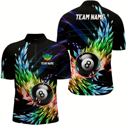 Goofygear Colorful Frozen Ice Men Billiard Quarter-Zip Shirts Custom 8 Ball Billiard Attire Jerseys