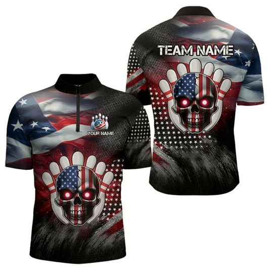 Goofygear Us Flag Bowling Quarter-Zip Shirt For Men Custom Bowling Team League