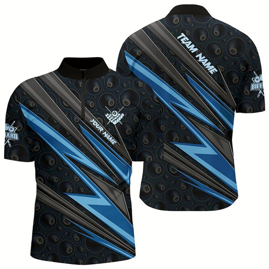 Goofygear Personalized Name Blue Billiard Jerseys Men Quarter-Zip Shirts Custom Pool Team Jerseys