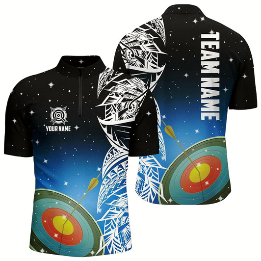 Goofygear Custom 3D Target Archery Blue Galaxy Men Quarter-Zip Shirts, Team League Archery Jerseys