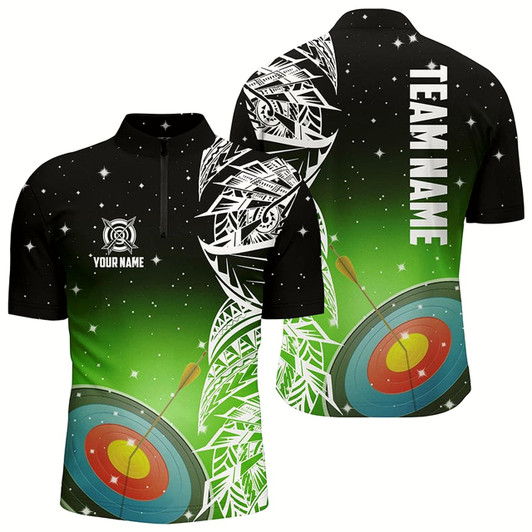 Goofygear Custom 3D Target Archery Green Galaxy Men Quarter-Zip Shirts, Team League Archery Jerseys