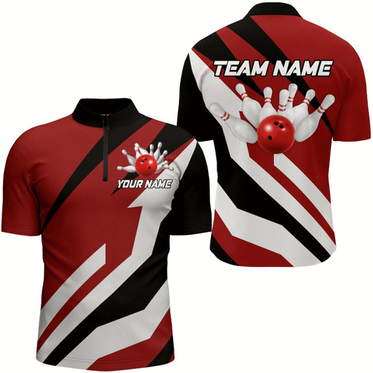 Goofygear Red Bowling Shirts Unisex Custom Bowling Jersey For Men & 1/4 Zip Bowling Team League
