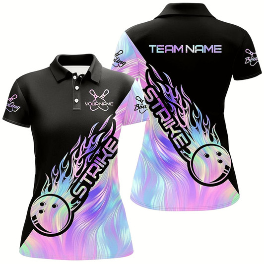 Goofygear Strike Bowling Polo Shirts For Women, Custom Bowling Team Shirts Bowler Outfit Style 1