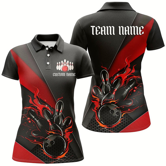 Goofygear Black And Red Custom Name Bowling Tournament Jerseys For Women, Bowling Team Shirts Style 1