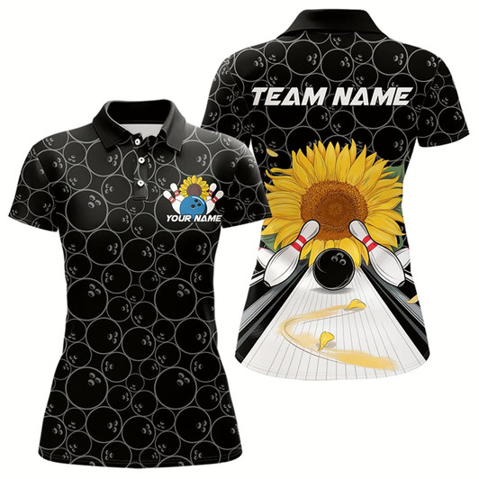 Goofygear Custom Sunflower Bowling Polo Shirts For Women, Sunflower Bowling Team Jerseys