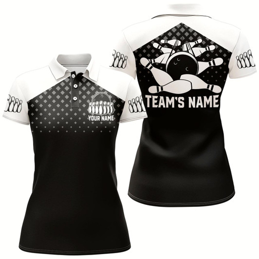 Goofygear Black&White Bowling Polo Shirt For Women Custom Bowling Jersey Ladies Bowling Team Shirt