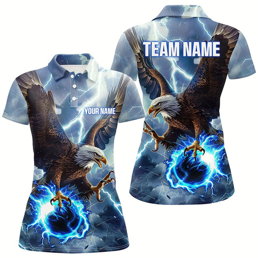 Goofygear Blue Lightning Thunder Bowling Eagle Custom Womens Bowling Polo Shirts, Gift For Team Bowlers