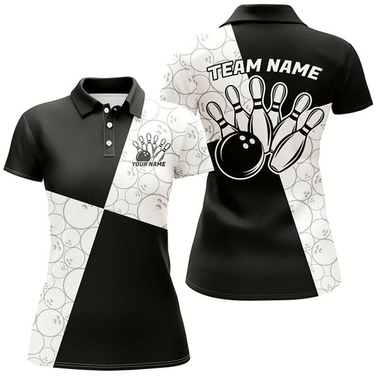Goofygear Black And White Custom Retro Bowling Shirts For Women, Classic Bowling Team Shirt Bowlers Outfit