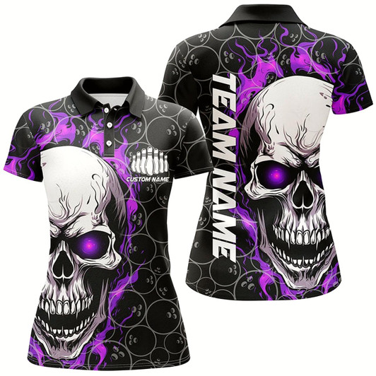 Goofygear Personalized Skull Bowling Shirt For Women Custom Team'S Name Flame Bowler Jerseys Purple