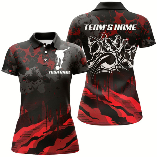 Goofygear Women Bowling Polo Shirt Custom Camo Bowling Jersey Bowling Team League Shirt
