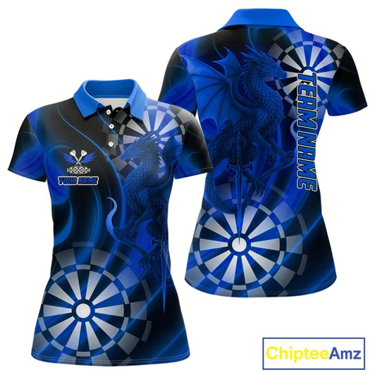 Goofygear Azure Dragon & Dartboard Custom Darts Polo Shirt For Women - Darts Team Jersey