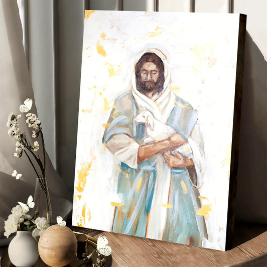 Paper Print Depicting The Lost Sheep With Jesus A Religious Christian Canvas Painting