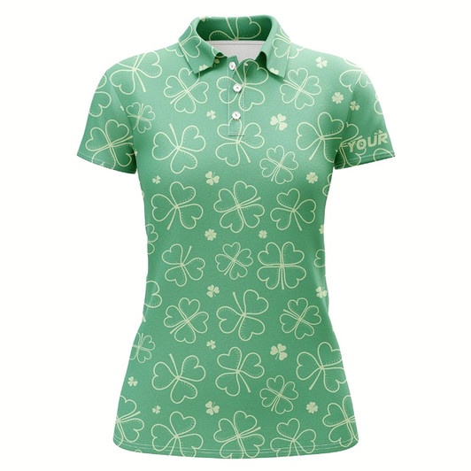 Goofygear Green Clover St Patrick Day Womens Golf Polo Shirt Custom Name Shamrock Golf Shirts For Women