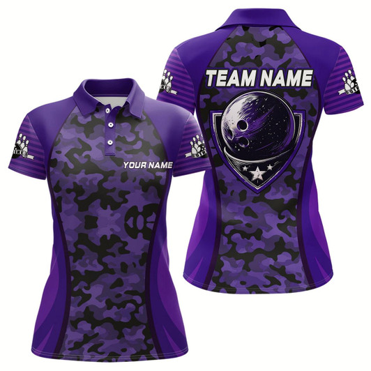Goofygear Personalized Camo Bowling Jersey Women Bowling Team Shirt Custom Bowling Polo Shirt