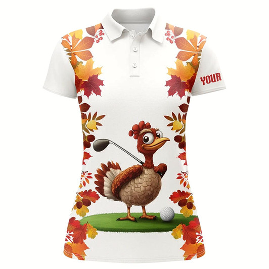 Goofygear Funny Turkey Women Golf Polo Shirts Custom Thanksgiving Women'S Golf Outfits, Unique Golf Gifts