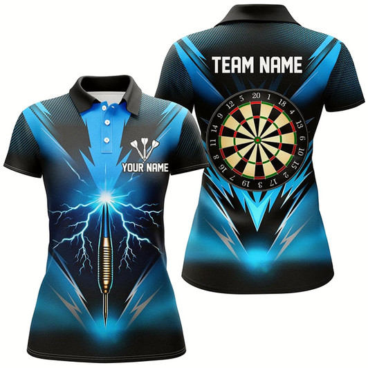 Goofygear Blue Thunder Lightning Womens Darts Polo Shirt Custom Dart Shirts For Women Dart Jerseys Style 1