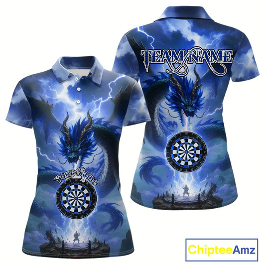 Goofygear Custom Lightning Blue Dragon Dartboard Darts Polo Shirt For Women Darts Team Jersey